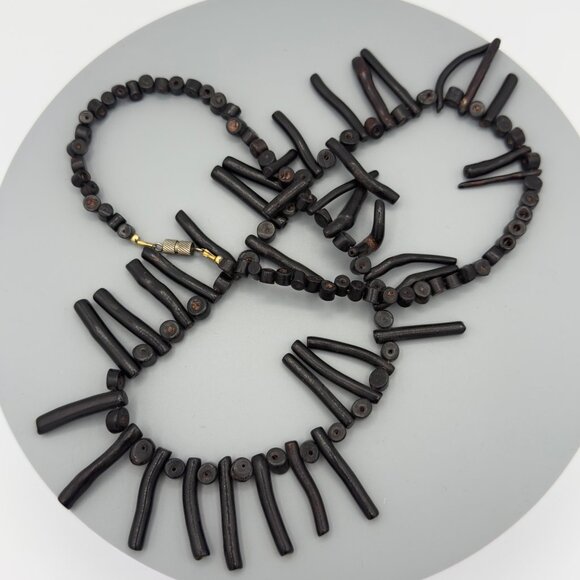 Vintage Natural Black Branch Coral Necklace Bib Statement Design 24 inches - Picture 10 of 16